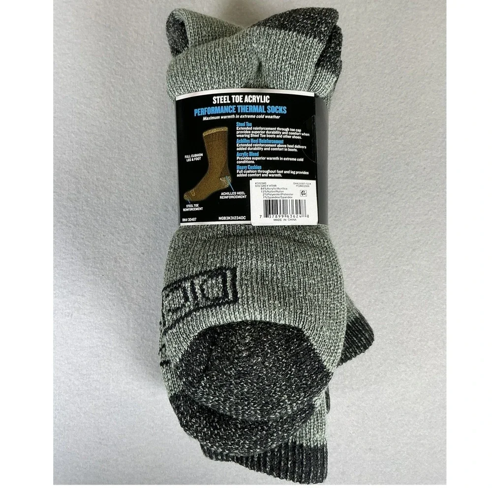 Genuine Dickies Mens 3 Pack Steel Toe Crew‎ Performance Thermal Socks Grey 6-12